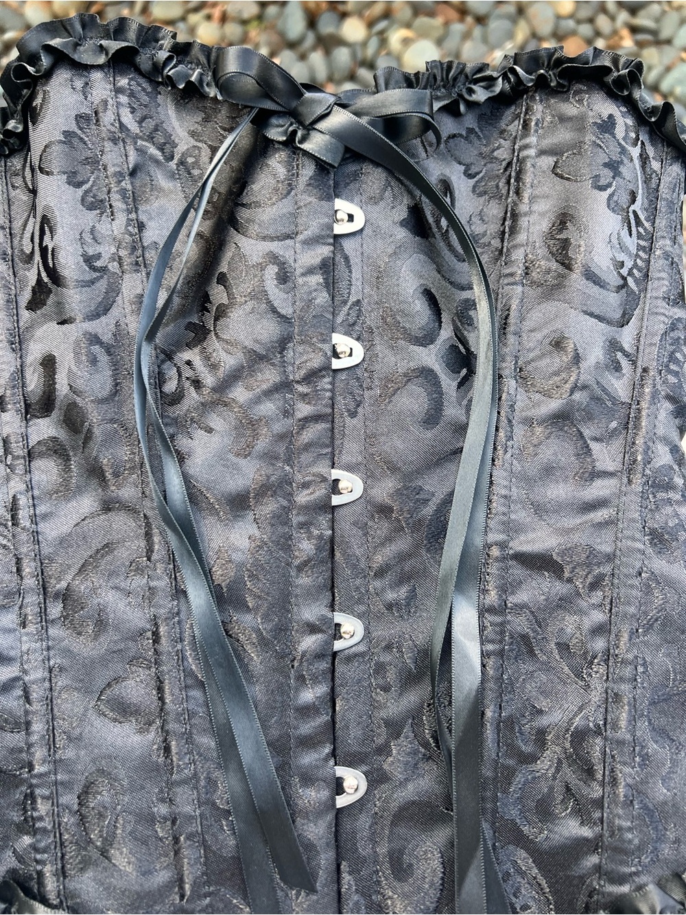 Gothic Black Brocade Corset XS Romantic Top Adjustable Lace Up Bustier Festival - Picture 3 of 16